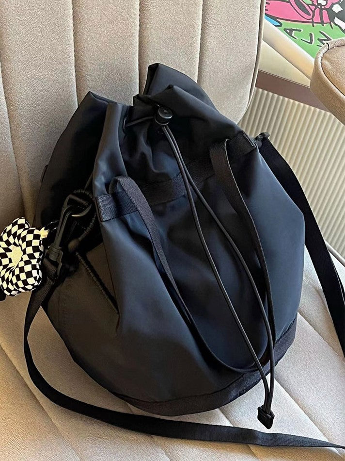Chic Black Drawstring Bucket Bag With Large Capacity
