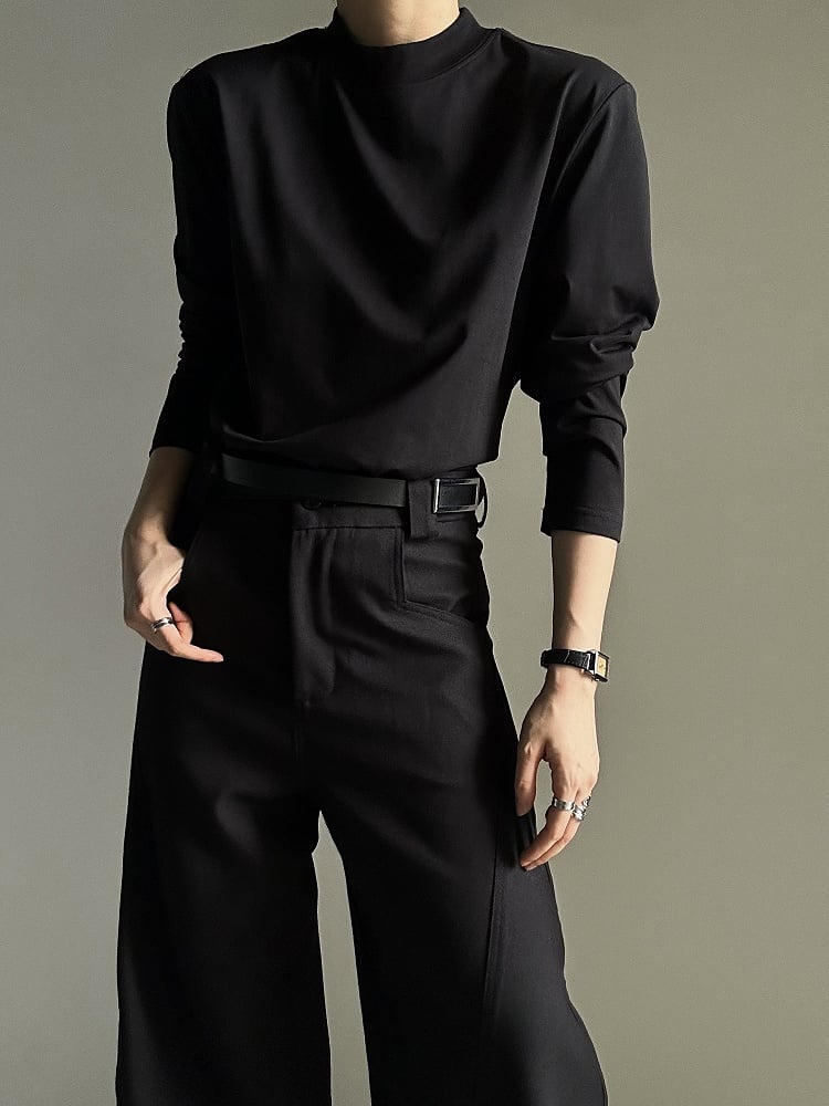 Ouji Lolita Black Unisex Long Sleeve Mock Neck T-shirt