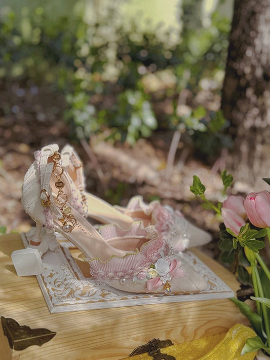 Light Pink Floral Design Pointed Toe Hime Lolita 5CM/7CM Heels