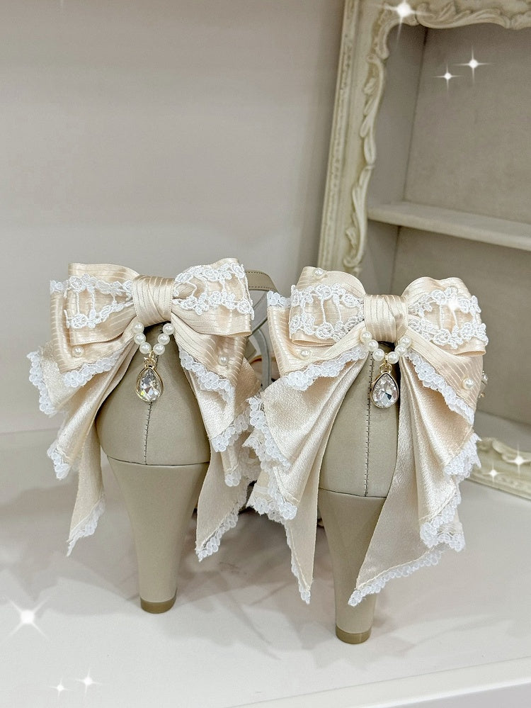 Gold Crisscross Design Heart Buckle Bow at Top High Heels