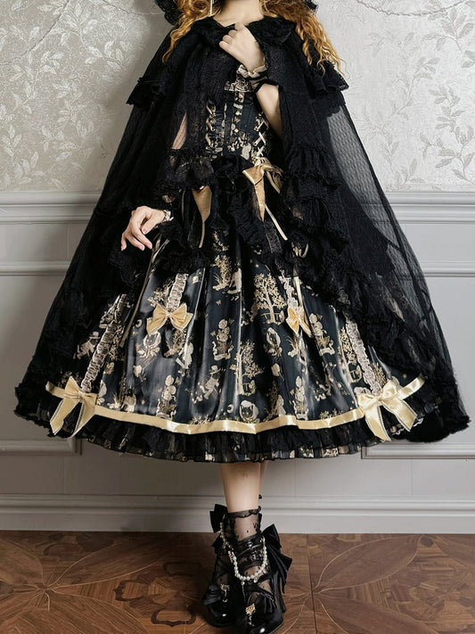 Black Self-tie Big Bow Neckline Cloak