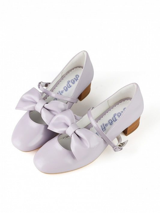 Elegant Purple Mid-heel Mary Janes for Lolita with Bow Embellishments & Heart Closure
