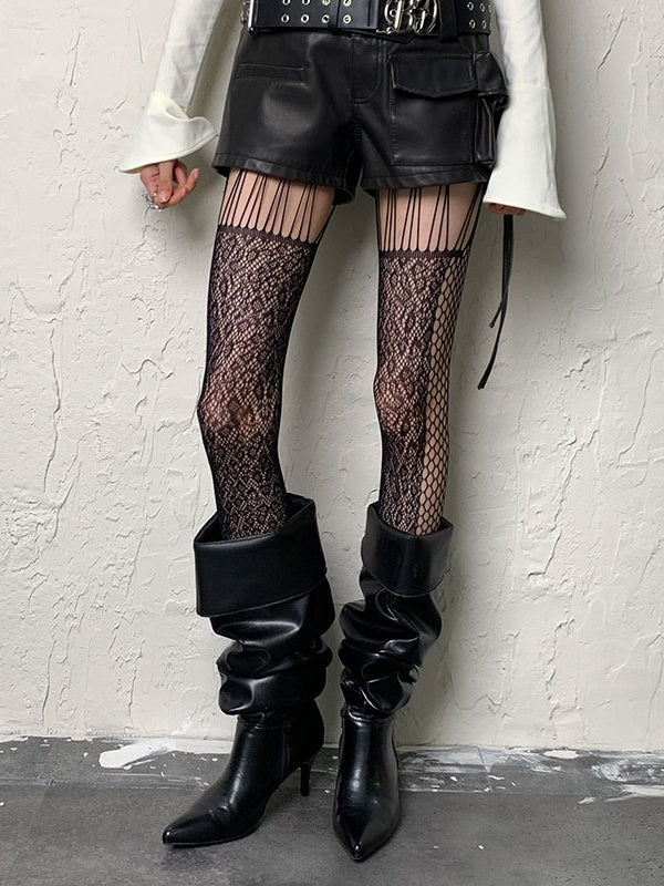 Black Leopard Hollow-out Tights