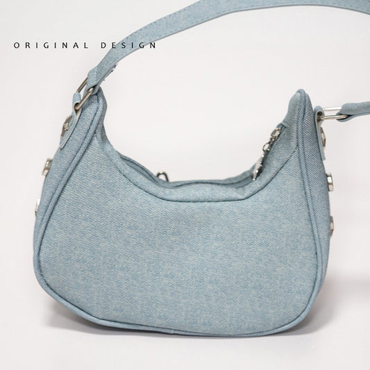 Star Stud Details Denim Blue Bag with Bowknots