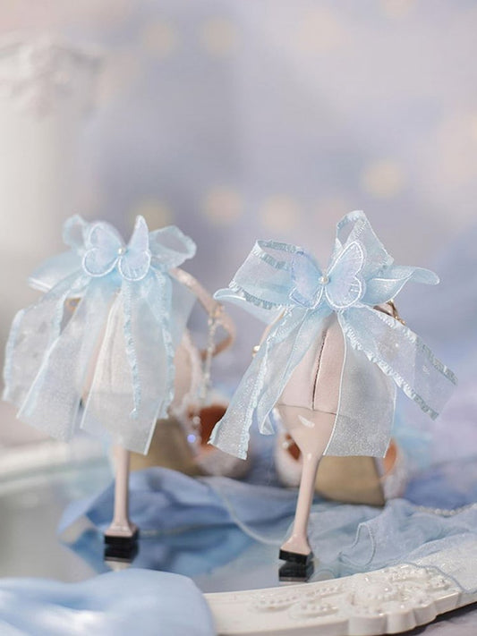 Flowers Butterflies Decorated Light Blue 5cm/8cm Hime Lolita High Heels