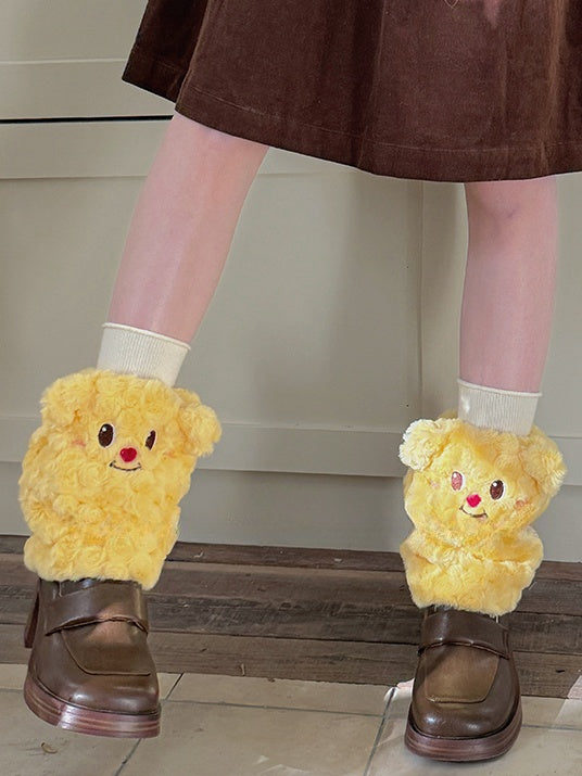 Yellow Cute Bear Plush Leg Warmers