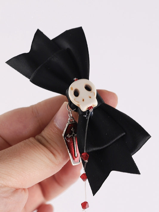 Halloween Gothic Coffin Charm Black Skeleton Bowknot Hairclip