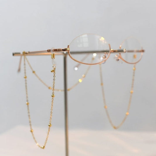 Gold Cyberpunk Semi-rimless Glasses + Chain Accessory