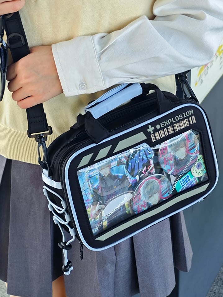 Blue Letter Print Luminous Design Crossbody Ita Bag