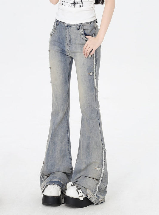 Blue Raw Hem Vintage Glamorous Flared Jeans