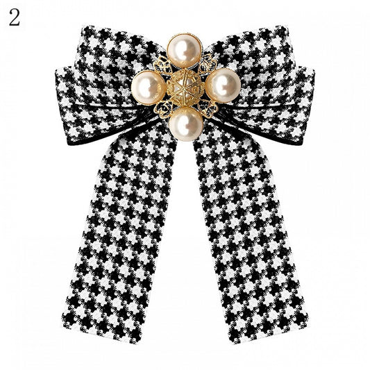 4 Options Beaded Decorated Houndstooth Pattern Bow Tie