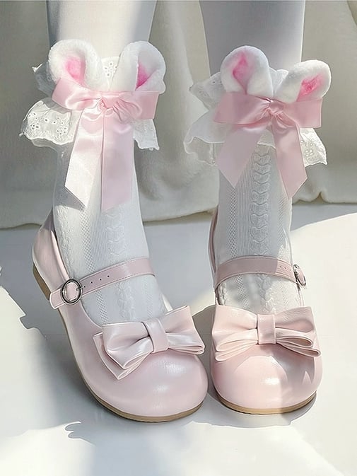 Circle Closure & Bow at Top Round Toe Low-heel Mary Janes in Sweet Lolita