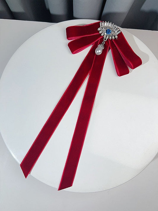 Black/Red/Green Preppy Style Beaded Charm Rhinestone Demon Eye Design Bow Tie