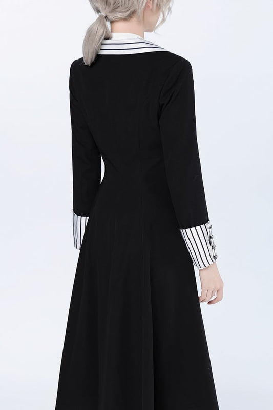 Ouji Fashion Clown Vibes White Striped Lapel Collar Black Tailcoat Halloween Outfit