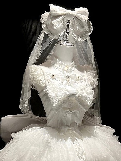 White Large Bow Lolita KC with Veil