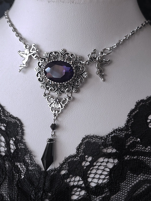 Gothic Rhinestones Silver Vintage Necklace