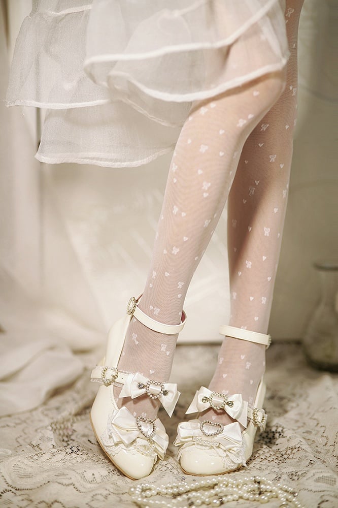 White Gyaru Fashion Heart Cut-out Wedge Heels Mary Janes Jirai Kei Shoes