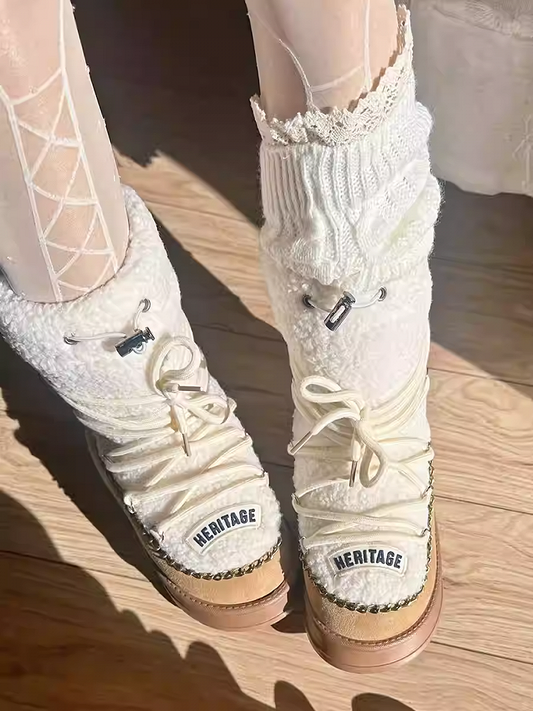 Clearance-Size 37 Camel 4CM Heel Plush Platform Boots