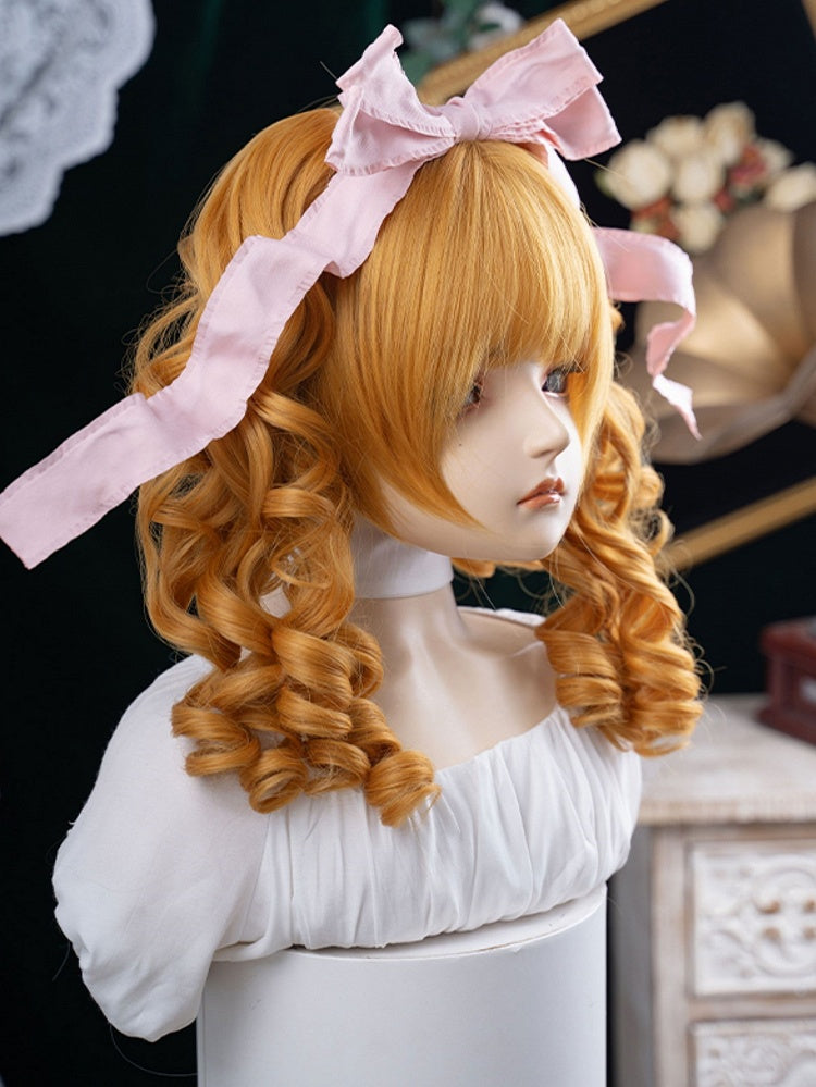 Yellow 30CM Length Synthetic Wig With Double Ponytail Claw Clips