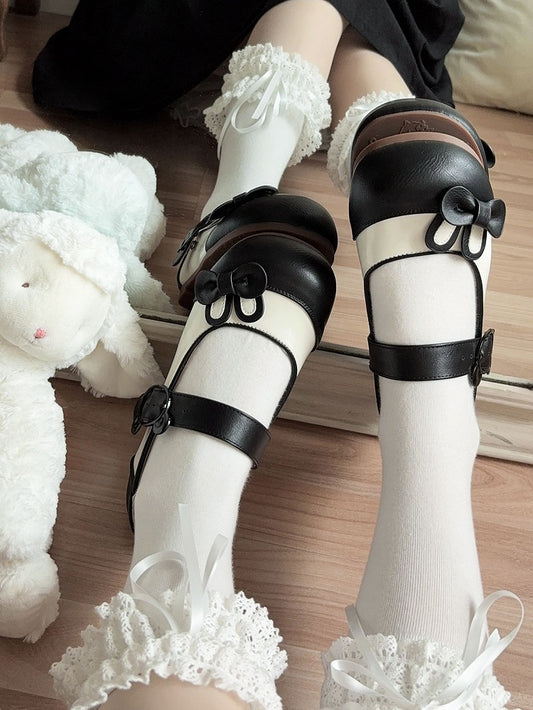 Black Bunny Ear Bowknot Decorated Bear Buckle Flats