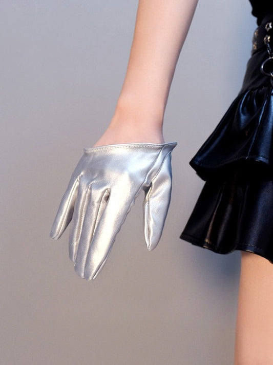 Silver Cyberpunk PU Gloves