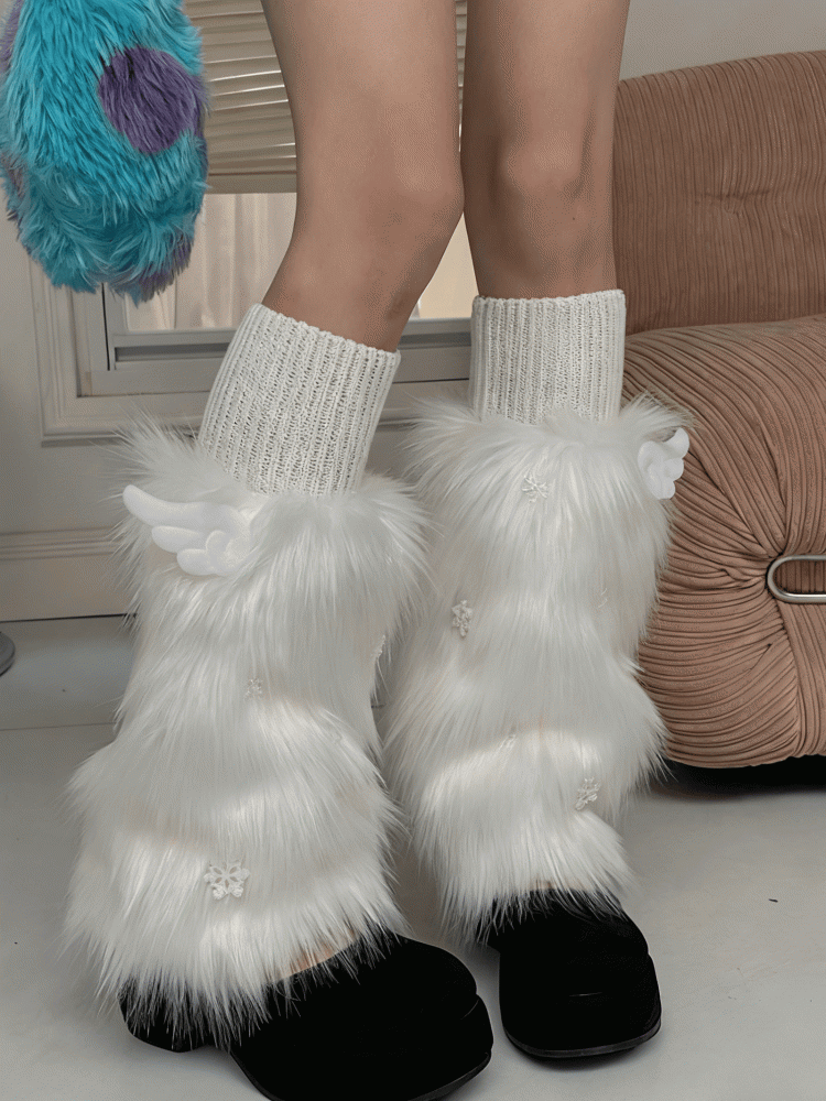 3 Color Options Wing Decoration Faux Fur Leg Warmers