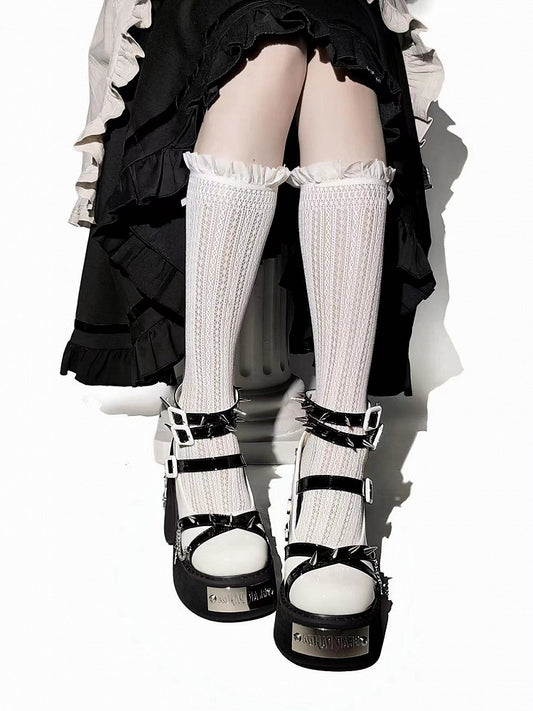 Studs and Chains White Gothic Punk Platform Block High Heels Ankle Straps