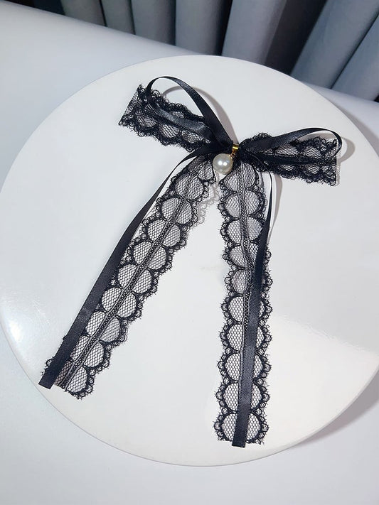 Black/White Beaded Decorated Bow Tie