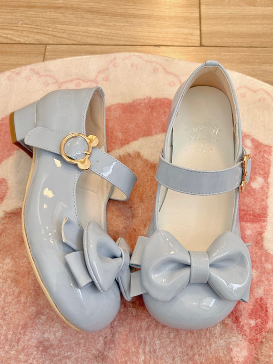 Blue Bow at Top 3cm Block Heel Mary Janes