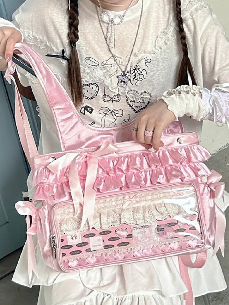 Pink Ruffle Trim Bow Accents Balletcore Ita Backpack