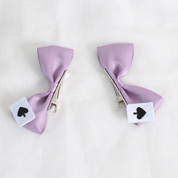 A Pair of Cute Purple Bowknot Hairclips With Spade Card Decorations