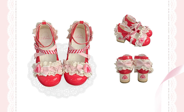 Red Velvet Strawberry Cake Sweet Lolita Mary Jane Shoes