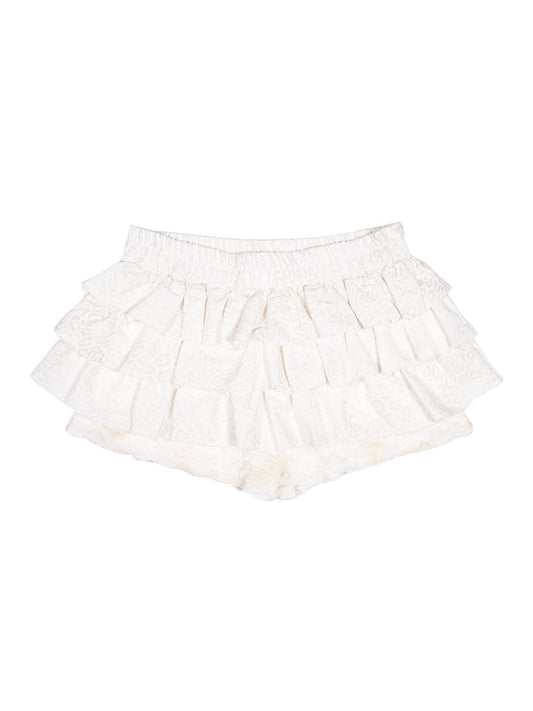 Gyaru Fashion Beige Punk Leopard Print Skort with Ruffle Layers & Elastic Waist