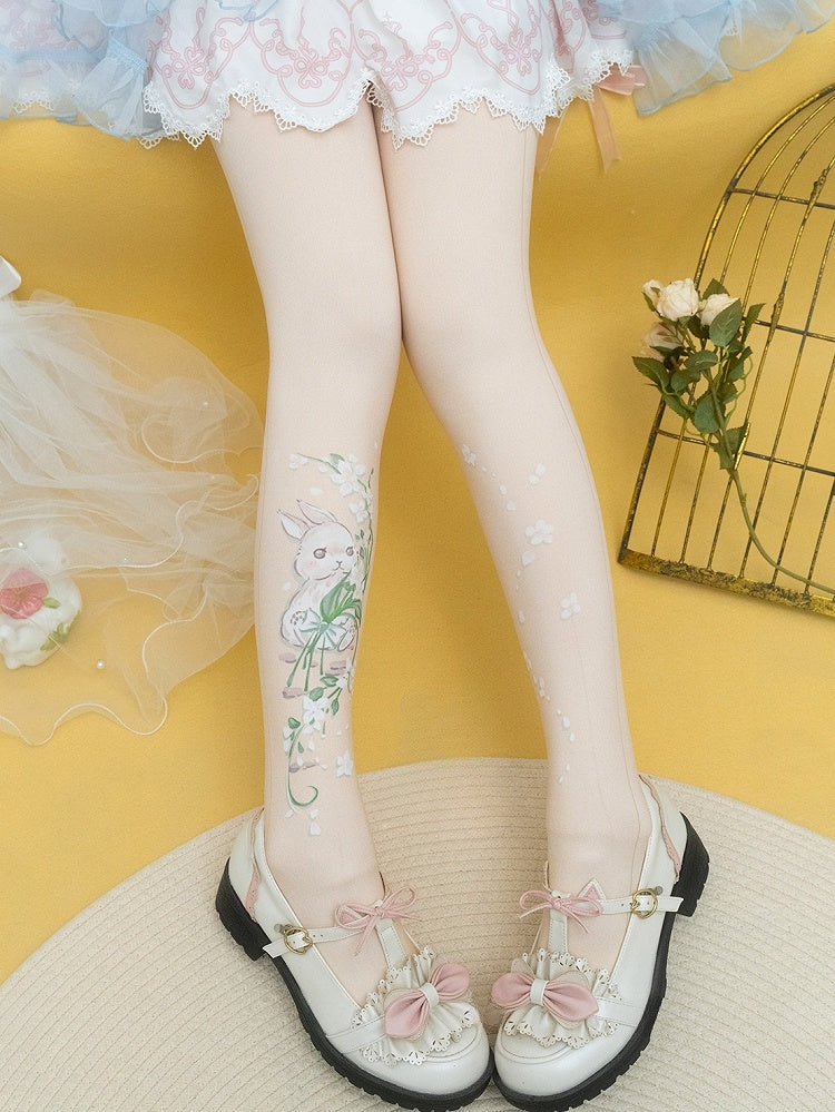 Pink/Beige Bunny Floral Print Tights