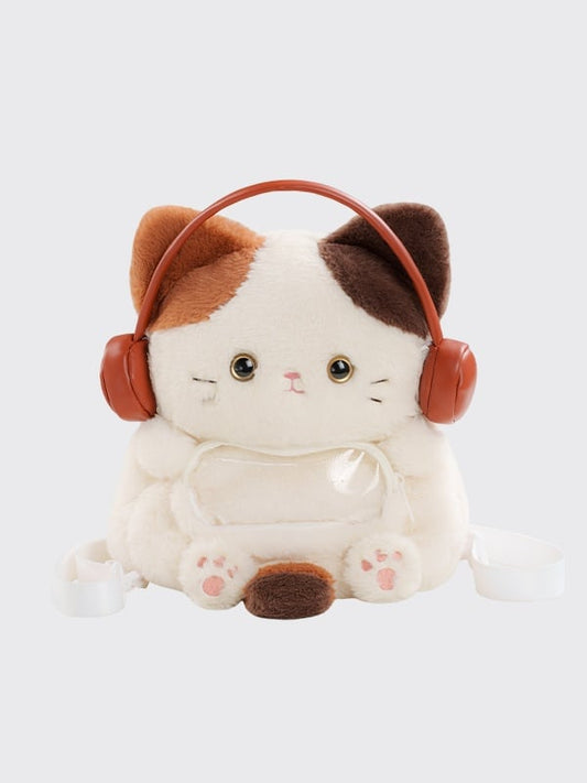 White Cute Kitty-shaped Plush Backpack Middle/Large Size