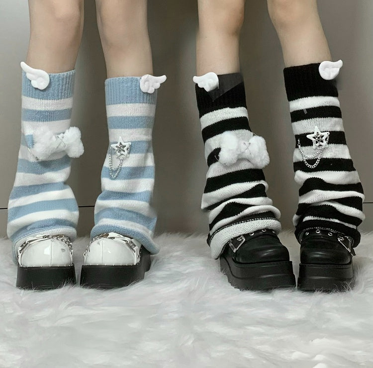 Blue/Black Striped Pattern Wings Leg Warmers with Bone Plushie