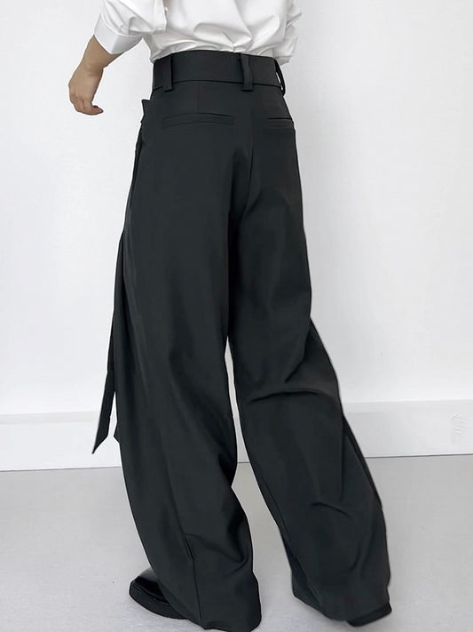 Ouji Lolita Dark Green Wide-Leg Pants with Two-Button Fly & Side Ribbons