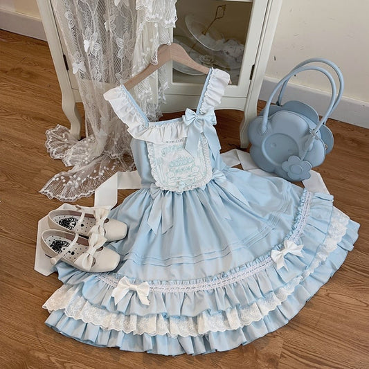 Teddy and Cake Embroidery Bodice Blue Sweet Lolita Dress
