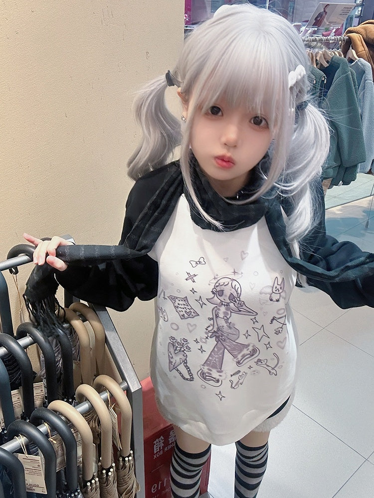 Black/Pink Colorblock Design Print Sweat Shirt