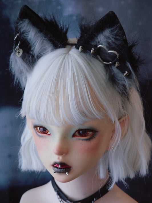 Black Heart Details With Studs Cat Ear Design KC