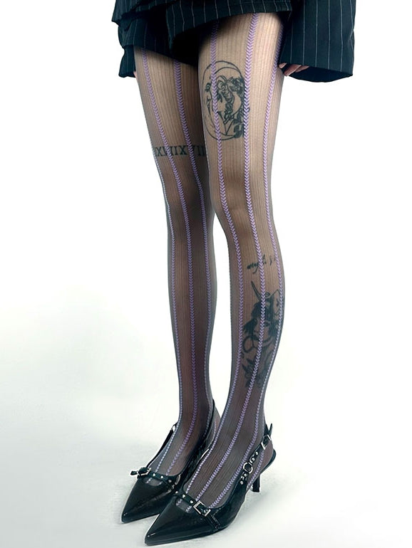 Purple/Brown/White Heart Striped Tights