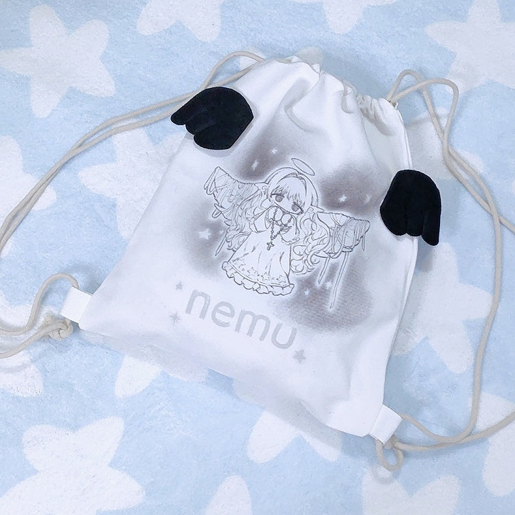 White Angel Print Detachable Wings Backpack
