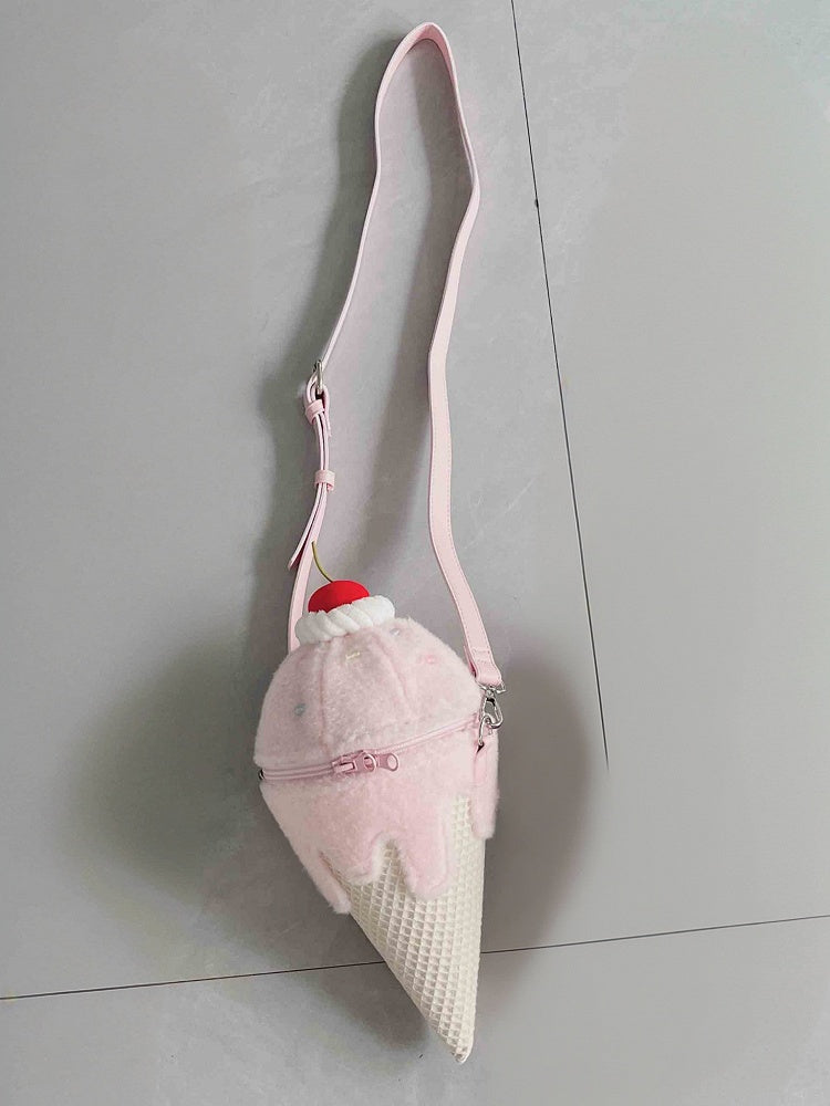 Yume Kawaii Pink Ice Cream-shaped Plush Crossbody Bag