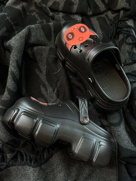 Red Devil Black Gothic Crocs Hollow Out Vented Clogs