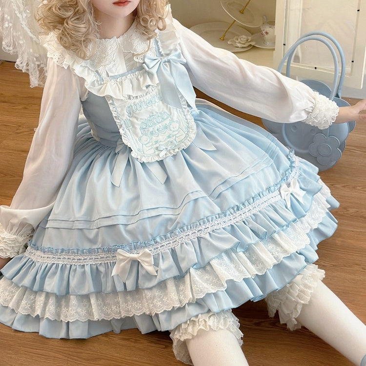 Teddy and Cake Embroidery Bodice Blue Sweet Lolita Dress