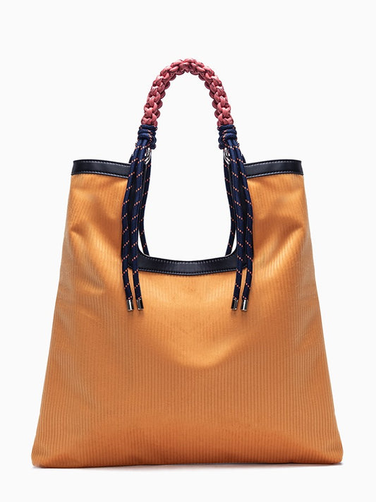 Sunny Yellow Woven Strap Corduroy Tote Bag With Large Capacity