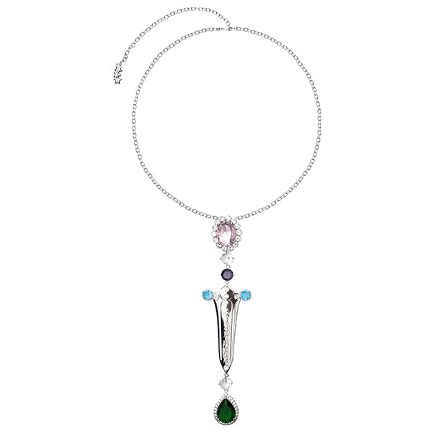 Multi-colored Rhinestones Silver Sword Charm Necklace