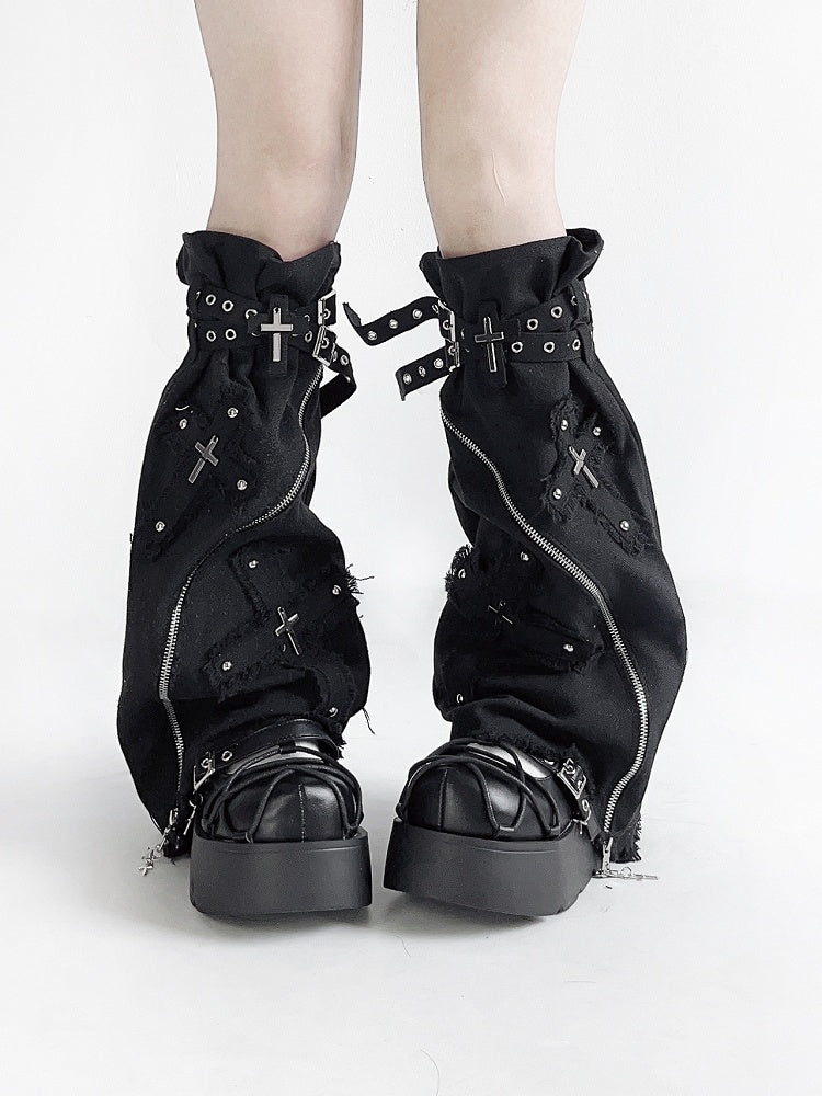 Black Star Design Straps Punk Platforms with Silver-tone Studs and Chains