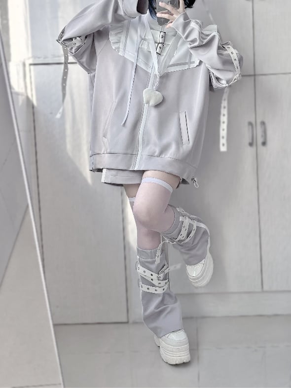 Jirai Kei Gray Detachable Buckle Strap Flared Leg Warmers