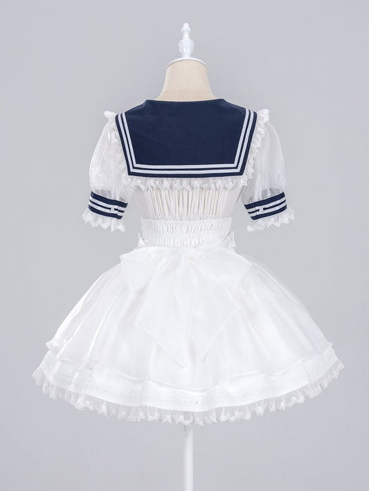 White Star Buttons High Waist Jirai Kei Skirt with Flutter Shoulder Straps